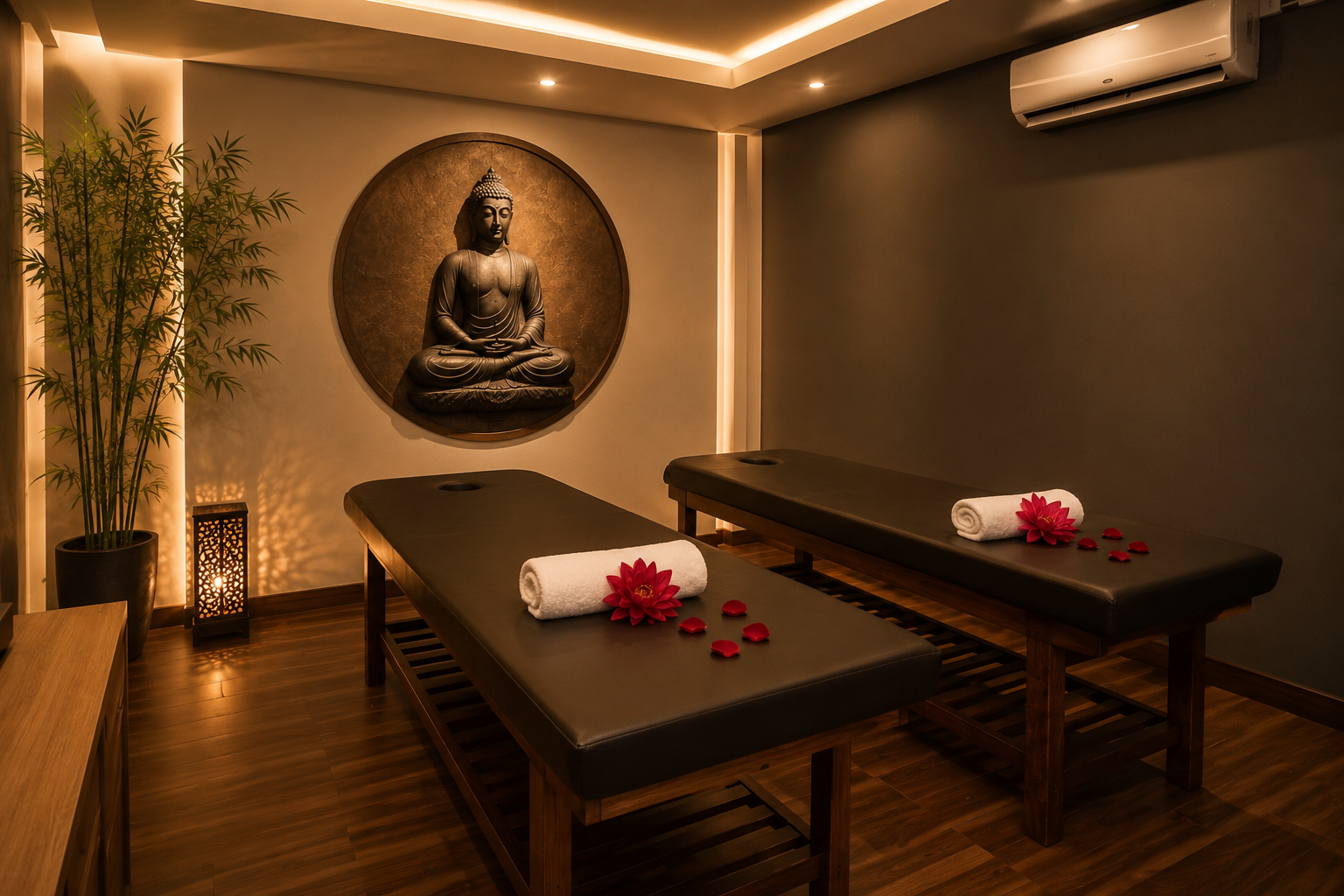 Rose Spa Room with warm, romantic-inspired tones